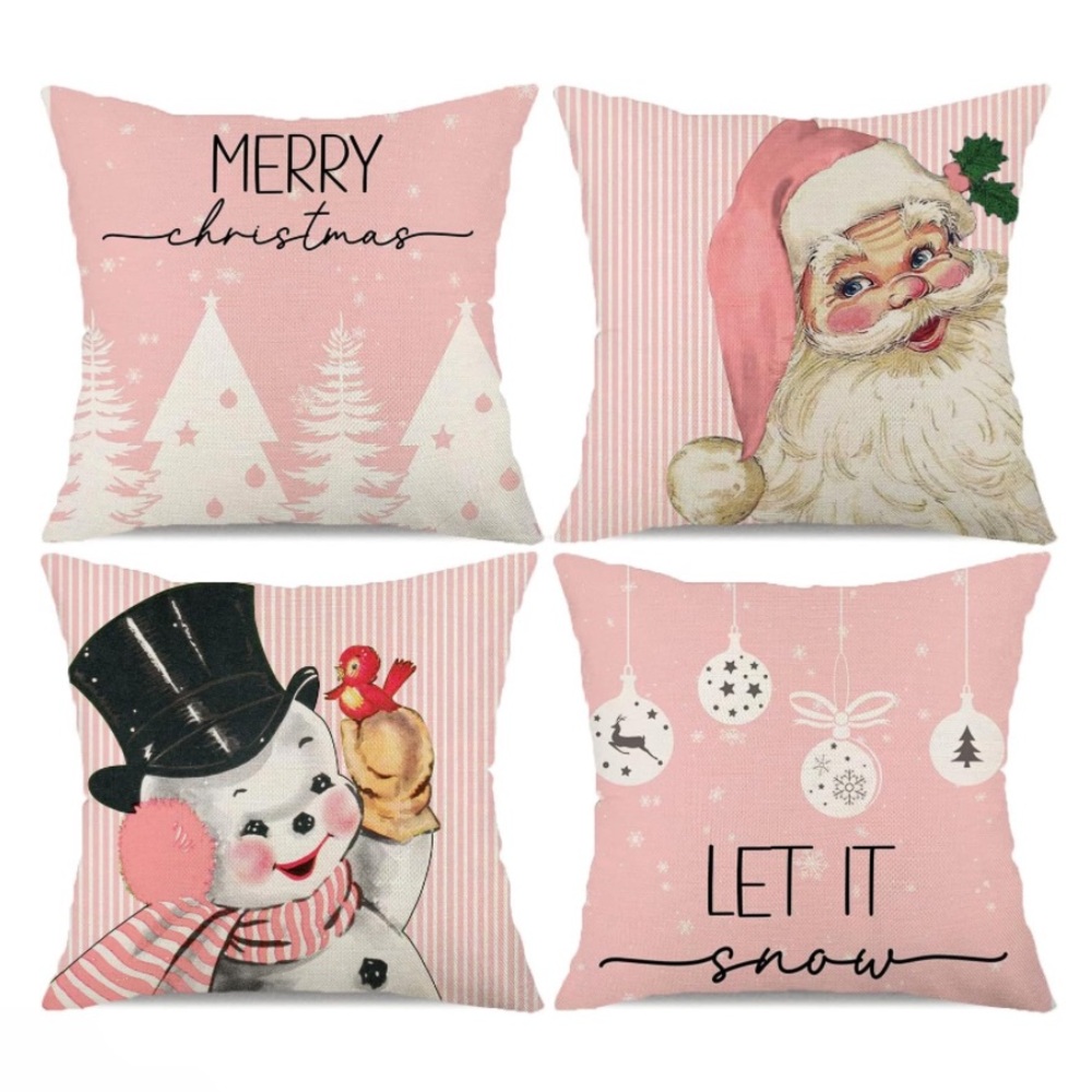 🎄💖 NEW Christmas Pillow Covers Set of 4 Pink Cute Farmhouse Shabby Chic Xmas